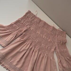 Pink Off-Shoulder Smocked Blouse